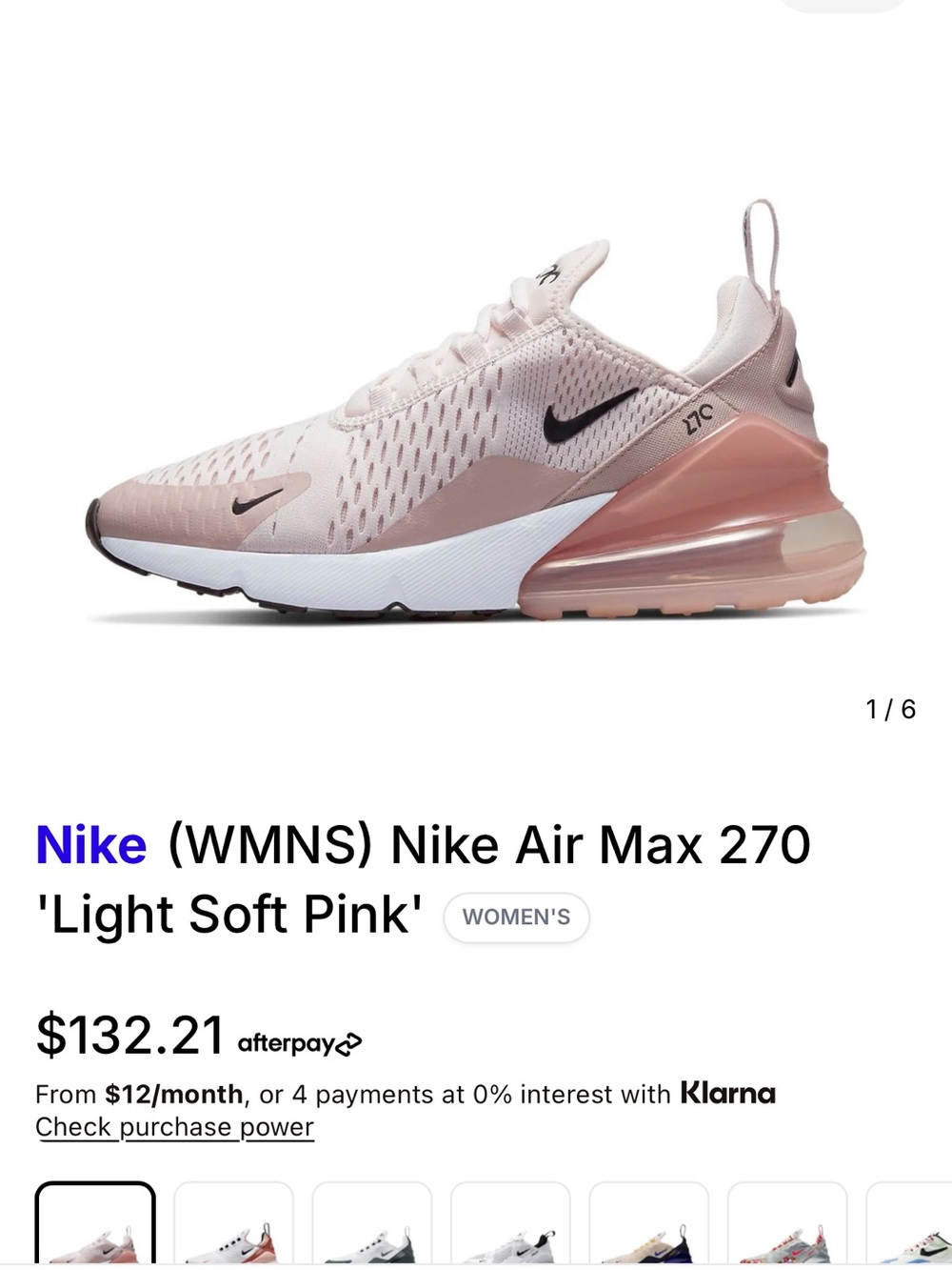Nike Women's Air Max 270 — Light Pink & Black Accents